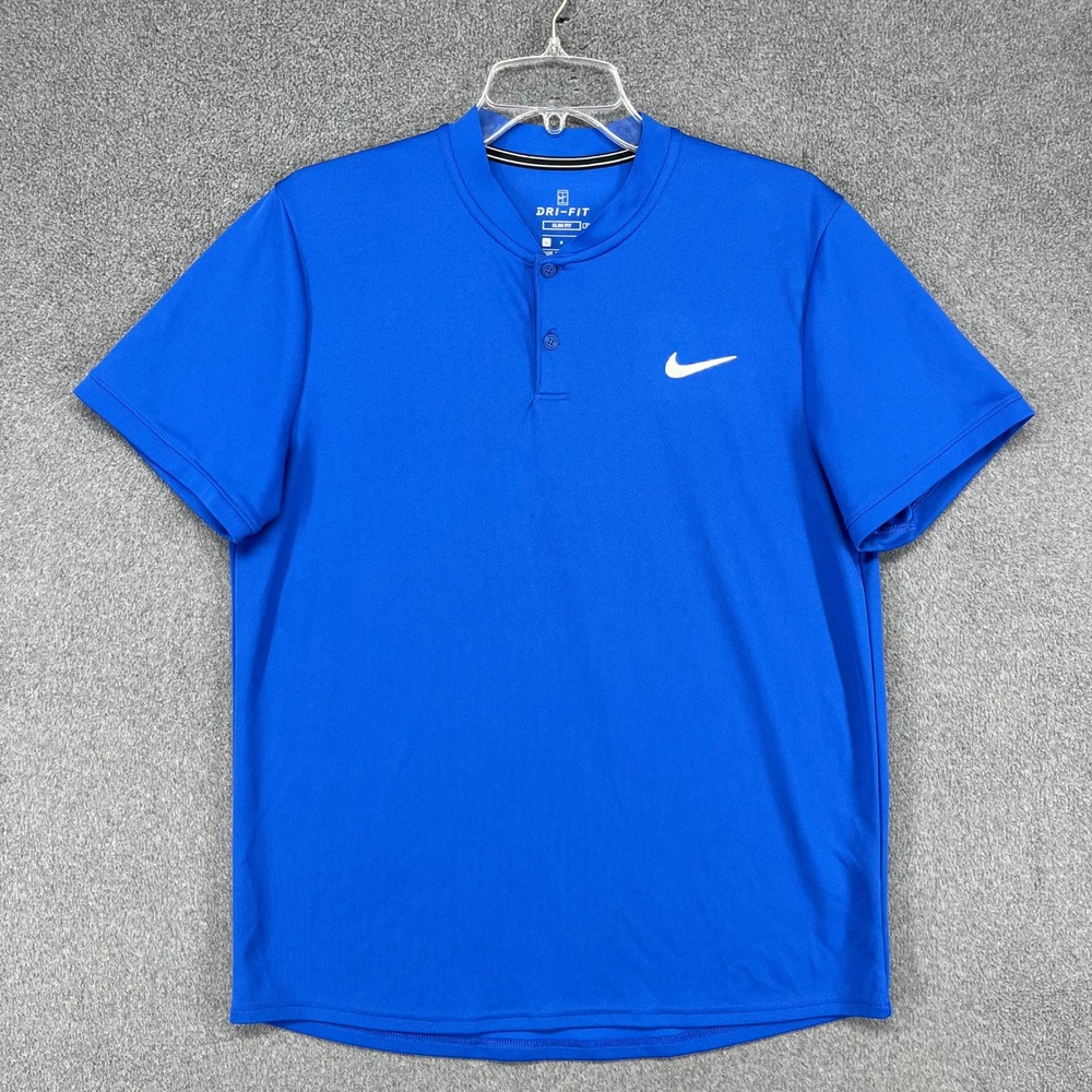 Nike Court Dri-FIT Polo Shirt Mens Large Blue Slim Fit Blade Collar Athletic